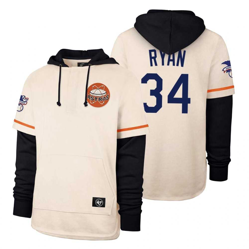 Men Houston Astros 34 Ryan Cream 2021 Pullover Hoodie MLB Jersey